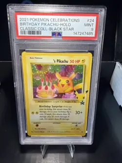PSA 9 Birthday Pikachu 24 Holo Black Star Celebrations Promo Pokemon Card - Image 1