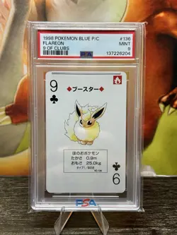 PSA9 FLAREON 1998 POKEMON BLUE VERSION PLAYING CARDS 9 OF CLUBS #136 - Image 1