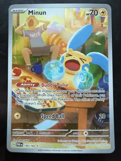 Pokemon Minun 194/182 Paradox Rift Illustration Rare (NM) - Image 1