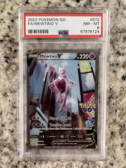 2022 Pokemon TCG Full Art Mewtwo V 072/078 PSA 8 NM/M Pokemon Go Alternate Art - Image 1