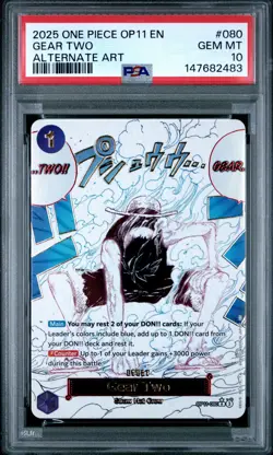 2025 ONE PIECE OP11-A FIST OF DIVINE SPEED ALTERNATE ART #080 GEAR TWO PSA 10 - Image 1