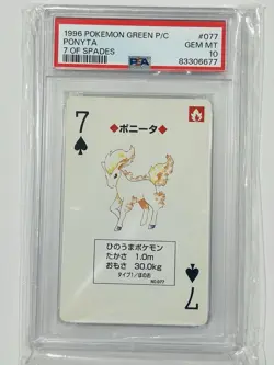 1996 POKEMON GREEN VERSION PLAYING CARDS 7 OF SPADES #077 PONYTA PSA 10 - Image 1