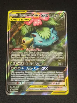 Pokemon TCG Venusaur and Snivy GX SM229 Full Art Tag Team Black Star Promo - Image 1