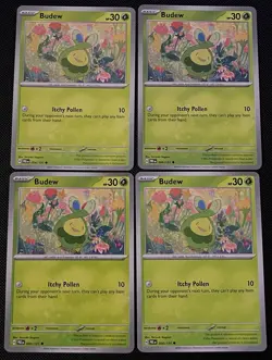 4x Budew 004/131 Prismatic Evolutions Pokemon Playset x4 - Image 1