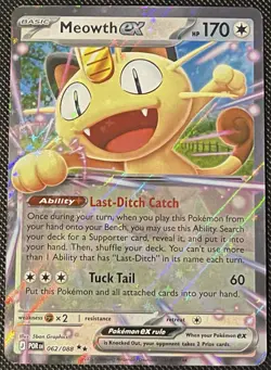 Meowth ex 062/088 Me03: Perfect Order Holo NM Pokemon Card - Image 1