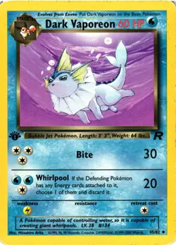 Pokemon TCG Dark Vaporeon 1st Edition Uncommon Card 45/82 DMG - Image 1