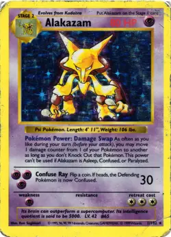 Pokemon TCG Alakazam 1/102 Base Set Shadowless DMG - Image 1