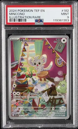 2024 POKEMON TEF EN-TEMPORAL FORCES ILLUSTRATION RARE #182 MINCCINO PSA 9 - Image 1