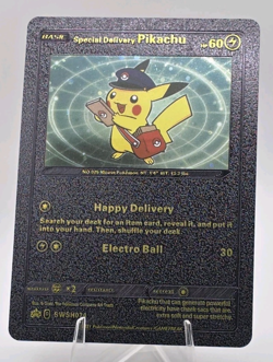 Pokemon Special Delivery Pikachu Black Vinyl / Gold Foil Fan Art Collector Card - Image 1
