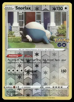 Pokemon Cards Snorlax 055/078 Reverse Holo Pokemon GO Holo Rare NM - Image 1