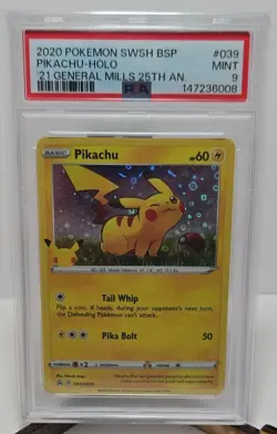 Pokemon Pikachu SWSH039 Promo Holo General Mills 25th Anniversary PSA 9 2020 - Image 1