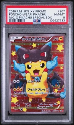 PSA 8 Pokemon Poncho-Wearing Pikachu Mega Charizard X Promo 207/XY-P Japanese - Image 1