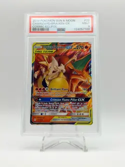 2019 POKEMON COSMIC ECLIPSE CHARIZARD & BRAIXEN GX TAG TEAM 22/236 PSA 9 - Image 1