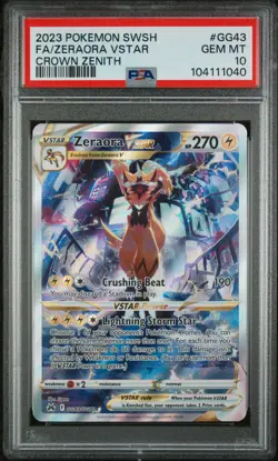 2023 POKEMON SWORD & SHIELD CROWN ZENITH #GG43 FULL ART/ZERAORA VSTAR PSA 10 - Image 1