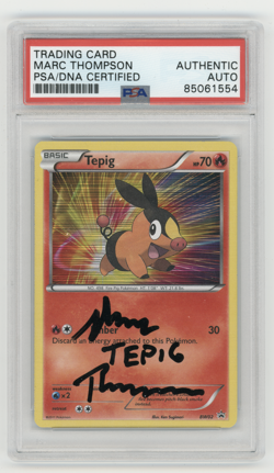 PSA Signed Marc Thompson Tepig BW02 Holo Black Star Promo Pokemon Card - Image 1