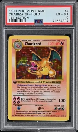 PSA6 Pokemon Card 1st Edition 1999 Charizard Holo 4/102 English Rare - Image 1