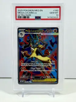 2025 Pokemon Mega Evolution Lucario ex Ultra Rare #160 PSA 10 Gem Mint - Image 1