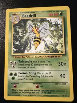 Pokemon Card Rare Beedrill Base Set 17/102 Near Mint Keep Well ALL Cards - Image 1