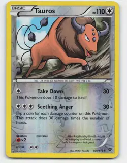 2014 Pokemon, XY, #100/146 Tauros, Reverse Holo Rare - Image 1