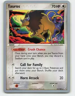 2006 Pokemon, Crystal Guardians, #12/100 Tauros, 2008 World Championships DL - Image 1