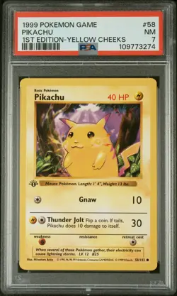 1999 Pokemon Game Pikachu 1st Edition-Yellow Cheeks PSA 7 #58 - Image 1