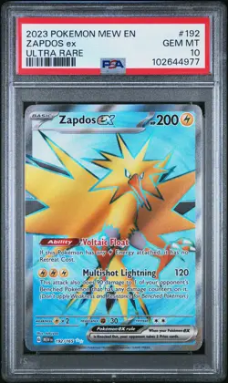 2023 Pokemon Mew EN-151 Zapdos EX Ultra Rare PSA 10 #192 - Image 1
