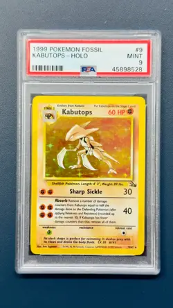 RARE Pokemon 1999 Kabutops Fossil Holo #9 PSA 9 MINT - Image 1