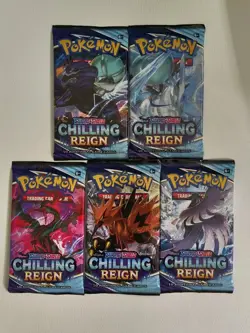 Pokemon TCG -Chilling Reign- Booster Pack Complete Art Set 5 Pack Factory Sealed - Image 1