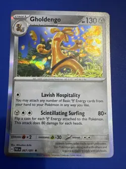 Gholdengo 67/91 Pokemon Card Paldean Fates Rare 130 HP Holo Near Mint - Image 1