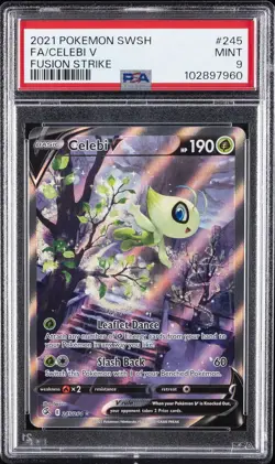 2021 POKEMON SWORD & SHIELD FUSION STRIKE #245 FULL ART/CELEBI V PSA 9 - Image 1