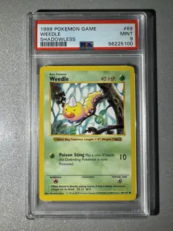 1999 POKEMON BASE SET SHADOWLESS #69 WEEDLE PSA 9 - Image 1