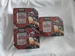 LOT OF 3 Pokemon Scarlet & Violet Paldean Fates Charizard EX Tin- New/ Sealed - Image 1