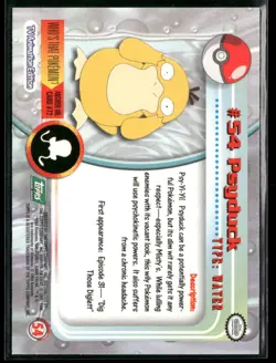 Psyduck #54 Topps Trading Cards Series 1 Green Logo Pokemon Near Mint - Image 2
