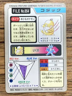 Pokemon Carddass Card Psyduck File No.54 Bandai Pocket Monsters 1997 Japan - Image 2