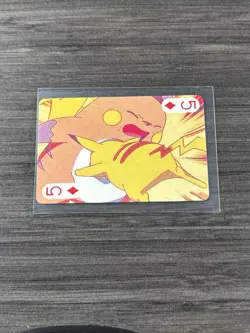 Pikachu & Raichu 1999 Pocket Monster Pokemon Vintage Poker Card Holo Back - Image 1