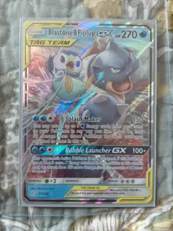 Pokemon Blastoise & Piplup GX 38/236 Cosmic Eclipse Ultra Rare Card Small Crease - Image 1