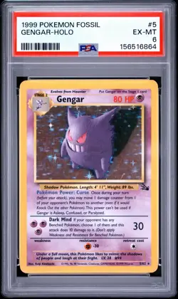 1999 POKEMON FOSSIL #5 GENGAR HOLO PSA 6 - Image 1