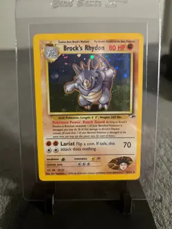 Pokemon TCG Brock's Rhydon Gym Heroes Holo Card 2/132 Unlimited Rare SWIRL - Image 1