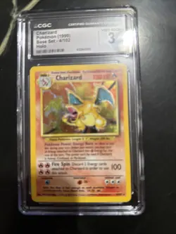 1999 Pokemon Base Set Charizard Holo 4/102 Unlimited Rare CGC 3 - Image 1