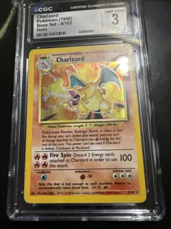 1999 Pokemon Base Set Charizard Holo 4/102 Unlimited Rare CGC 3 - Image 5