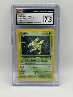 Pokemon Scyther Holo Base Set 2 Rare 2000 #17/130 CGC 7.5 - Image 1