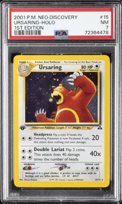 2001 POKEMON NEO DISCOVERY 1ST ED #15 URSARING-HOLO PSA 7 - Image 1