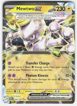 MEWTWO EX 058/182 DOUBLE RARE PARADOX RIFT POKEMON HOLO NM/M - Image 1