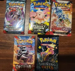 POKEMON PACK SEALED LOT OF 5 PACKS SCARLET &Violet, Perfect Order, Journey ECT . - Image 1