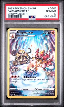 2023 POKEMON SWORD & SHIELD CROWN ZENITH #GG03 FULL ART/MAGMORTAR PSA 10 - Image 1