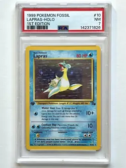 1999 POKEMON FOSSIL 1ST EDITION #10 LAPRAS-HOLO PSA 7 - Image 1