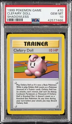 1999 POKEMON BASE SET SHADOWLESS #70 CLEFAIRY DOLL PSA 10 - Image 1