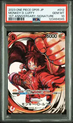 One Piece Card Monkey D Luffy OP05 Eiichiro Oda Signed Art PSA10 Rare Gem - Image 2