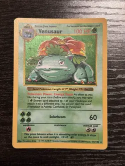 1999 Pokemon VENUSAUR Base Set SHADOWLESS Edition HOLO Rare Card 15/102 WotC MP - Image 1