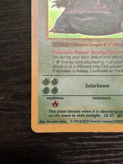1999 Pokemon VENUSAUR Base Set SHADOWLESS Edition HOLO Rare Card 15/102 WotC MP - Image 3